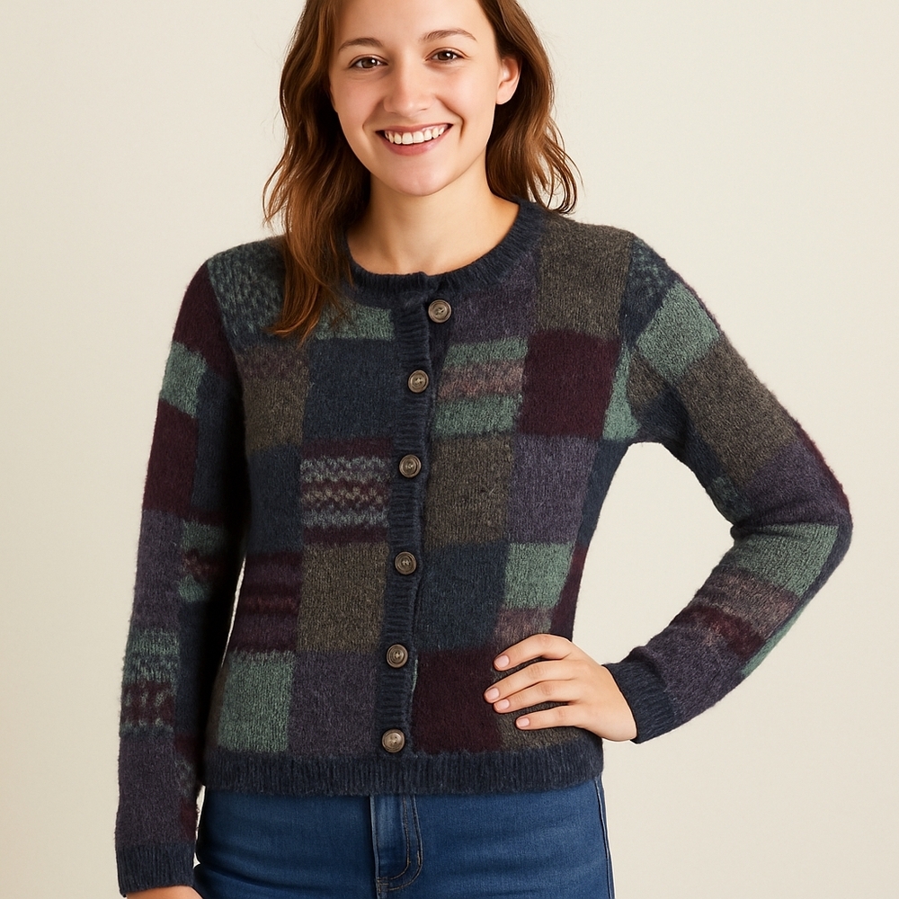 Eddie Bauer Blue and Green Patchwork Sweater